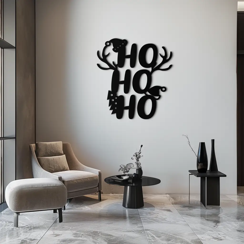 HO HO HO Metal Wall Art - Christmas Reindeer Antler Holiday Decor- KAF312 by Enova Art