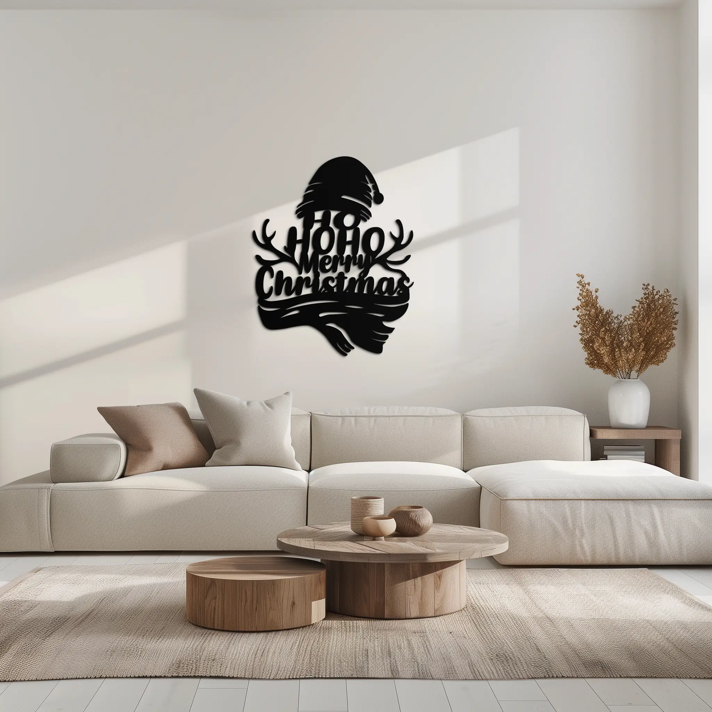 Ho Ho Ho Merry Christmas Metal Wall Art - Festive Reindeer Antlers Holiday Decor- KAF313 by Enova Art