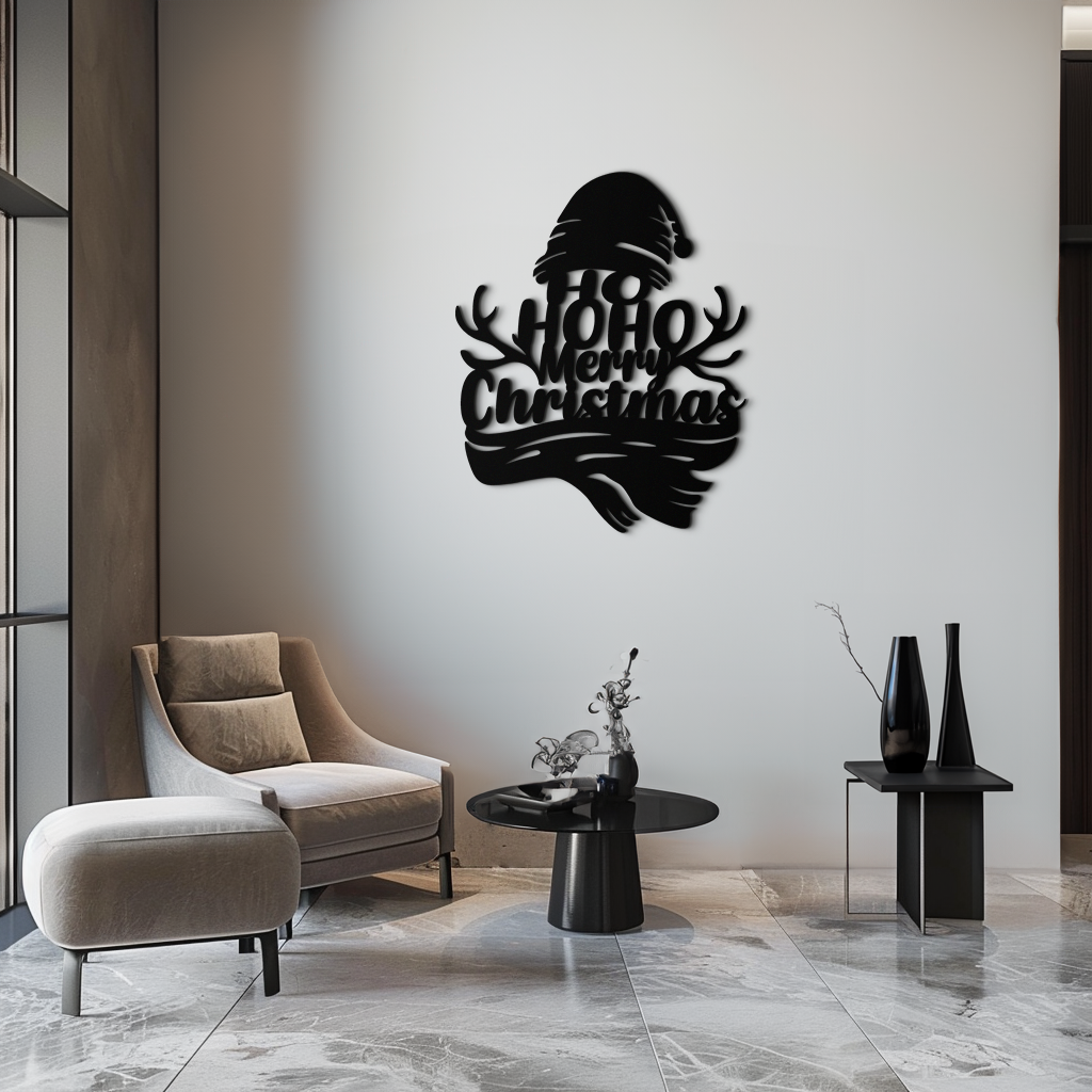 Ho Ho Ho Merry Christmas Metal Wall Art - Festive Reindeer Antlers Holiday Decor- KAF313 by Enova Art
