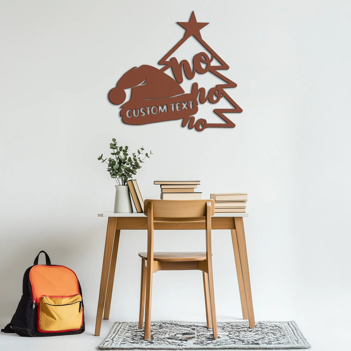 Ho Ho Ho Santa Hat & Tree Metal Wall Art - Customizable Holiday Decor- KAF314 by Enova Art