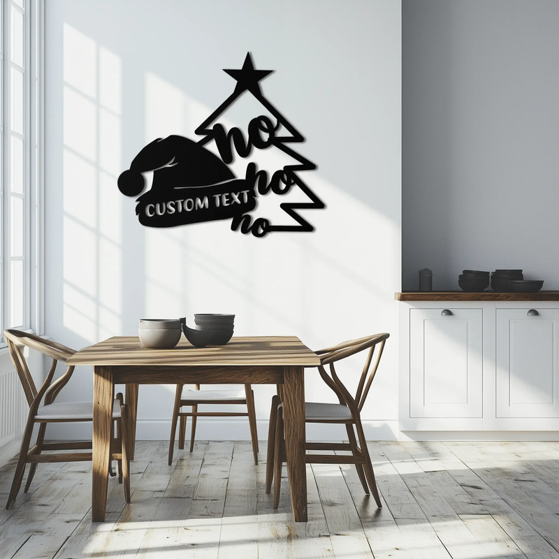 Ho Ho Ho Santa Hat & Tree Metal Wall Art - Customizable Holiday Decor- KAF314 by Enova Art