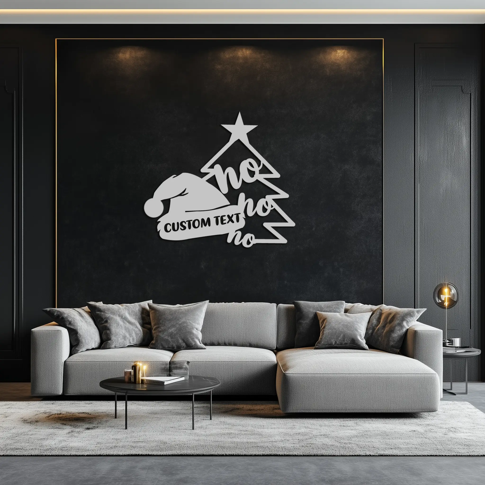 Ho Ho Ho Santa Hat & Tree Metal Wall Art - Customizable Holiday Decor- KAF314 by Enova Art