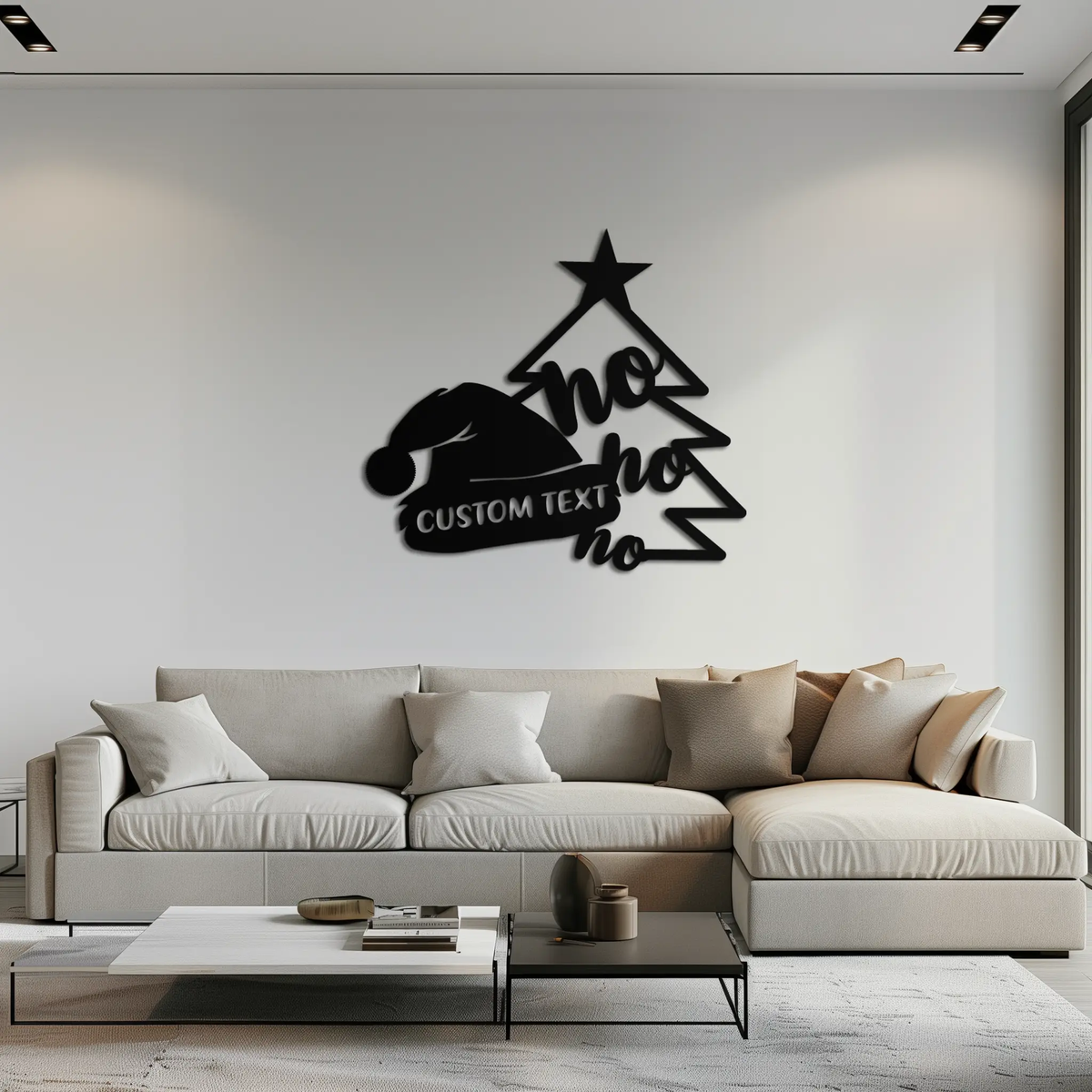Ho Ho Ho Santa Hat & Tree Metal Wall Art - Customizable Holiday Decor- KAF314 by Enova Art