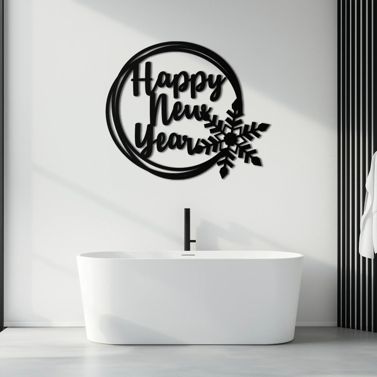 Happy New Year Snowflake Metal Wall Art - Holiday Round Steel Christmas Decor- KAF315 by Enova Art