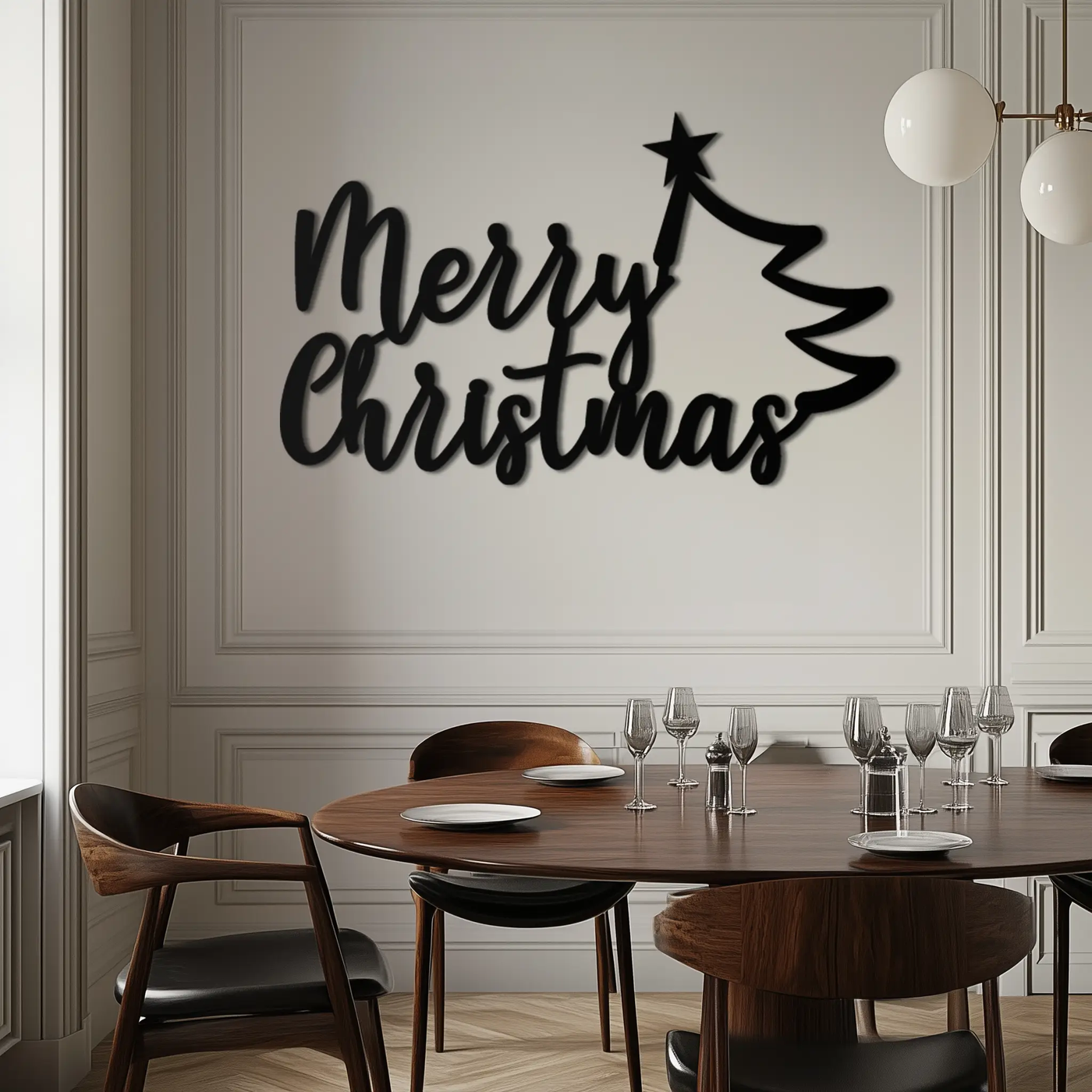 Merry Christmas Tree Metal Wall Art - Holiday Season Script Steel Decor- KAF316 by Enova Art
