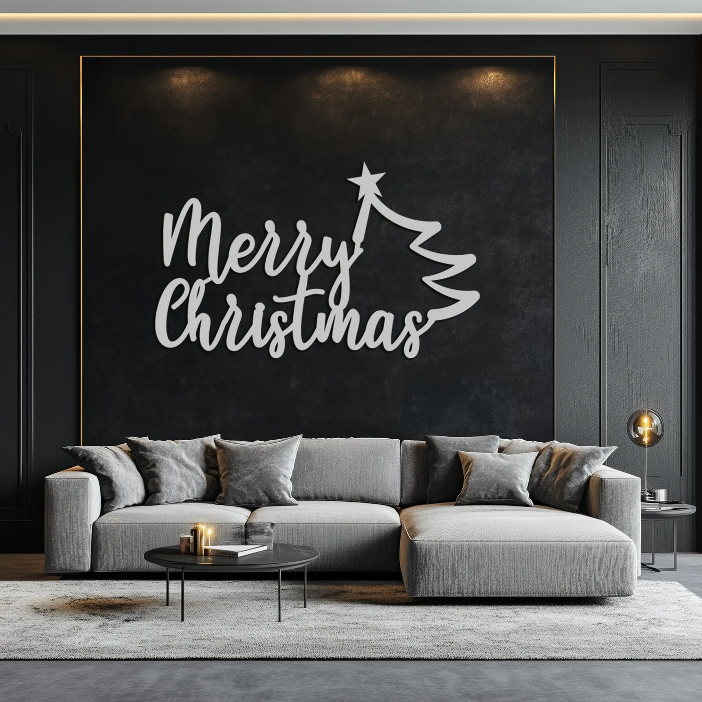 Merry Christmas Tree Metal Wall Art - Holiday Season Script Steel Decor- KAF316 by Enova Art