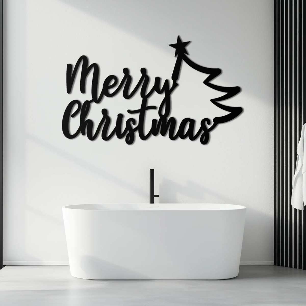 Merry Christmas Tree Metal Wall Art - Holiday Season Script Steel Decor- KAF316 by Enova Art