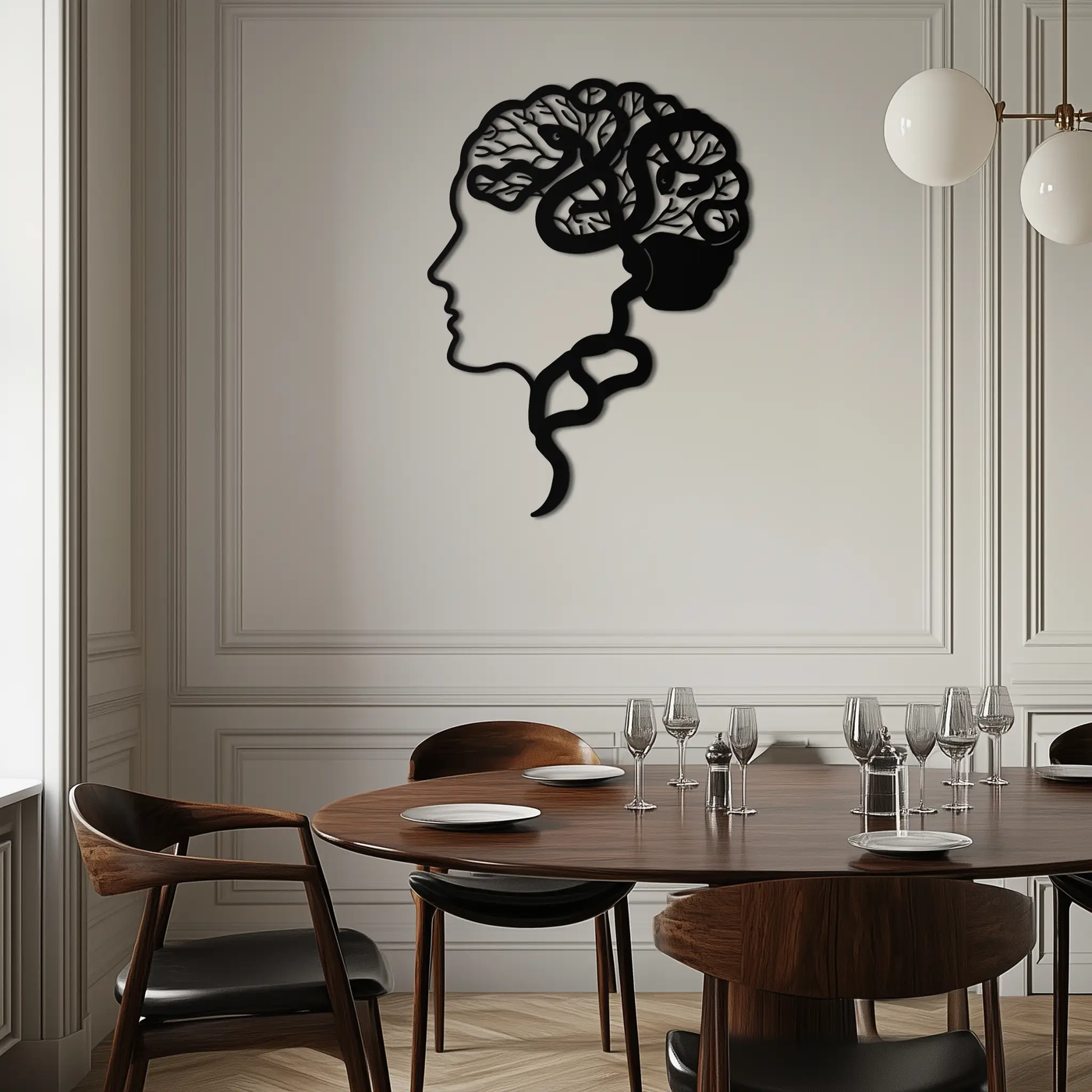 Brain Tree Metal Wall Art - Abstract Woman Head Silhouette Steel Decor- KAF318 by Enova Art