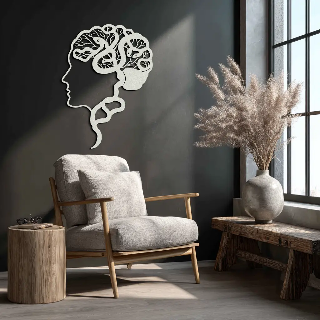 Brain Tree Metal Wall Art - Abstract Woman Head Silhouette Steel Decor- KAF318 by Enova Art