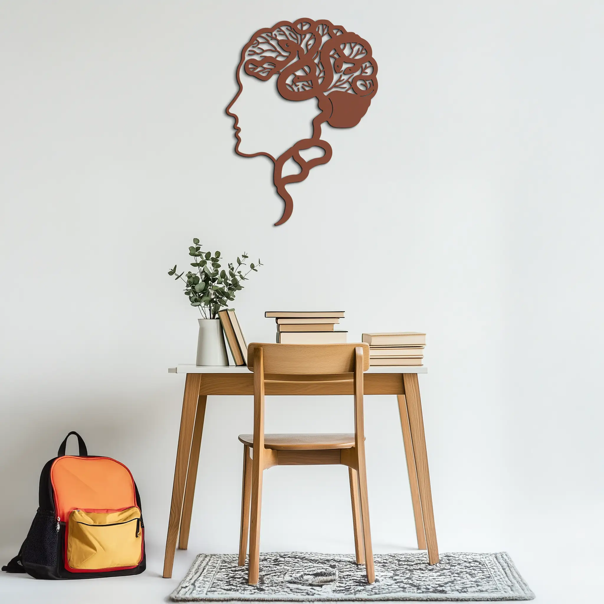 Brain Tree Metal Wall Art - Abstract Woman Head Silhouette Steel Decor- KAF318 by Enova Art
