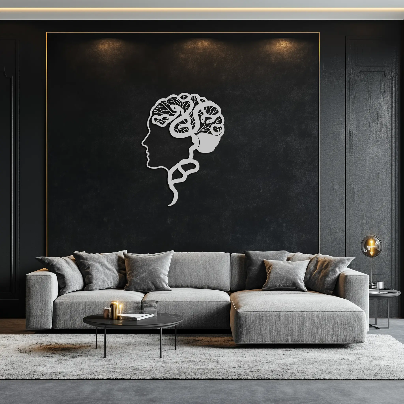 Brain Tree Metal Wall Art - Abstract Woman Head Silhouette Steel Decor- KAF318 by Enova Art
