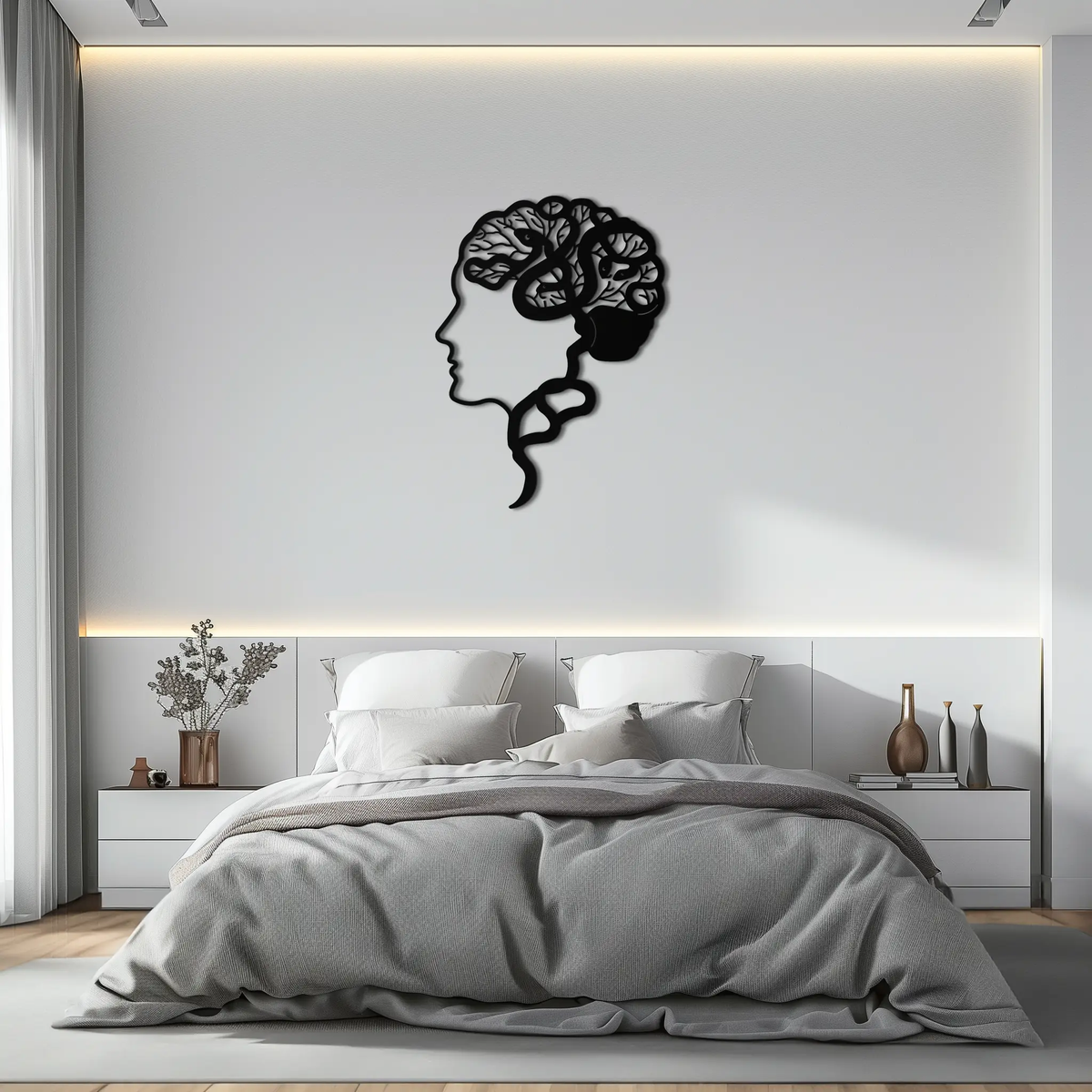 Brain Tree Metal Wall Art - Abstract Woman Head Silhouette Steel Decor- KAF318 by Enova Art