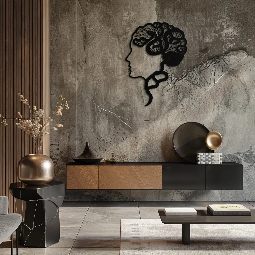 Brain Tree Metal Wall Art - Abstract Woman Head Silhouette Steel Decor- KAF318 by Enova Art
