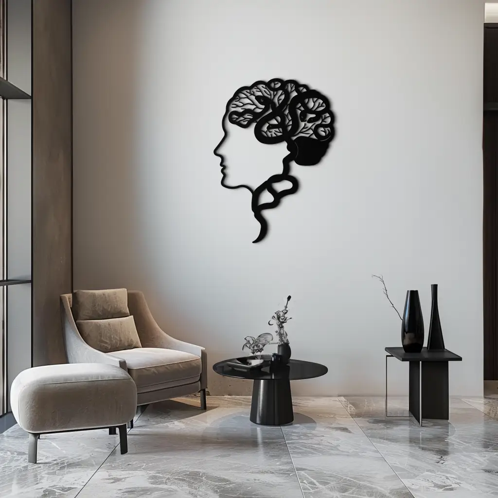 Brain Tree Metal Wall Art - Abstract Woman Head Silhouette Steel Decor- KAF318 by Enova Art