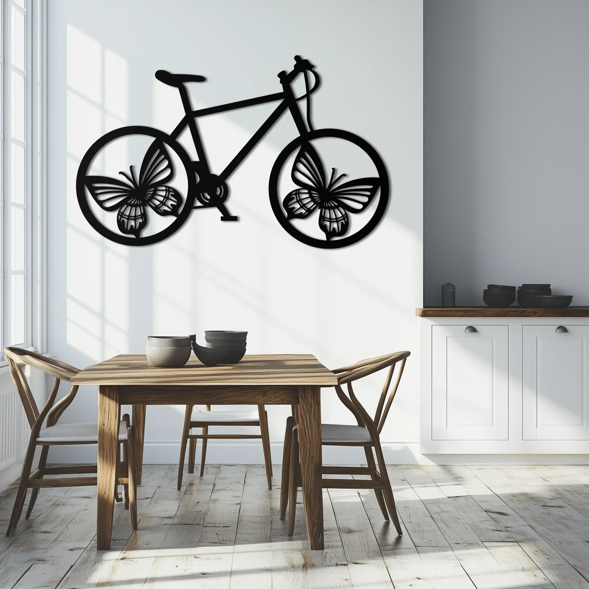 Butterfly Wheel Bicycle Metal Wall Art – Modern Artistic Bike Silhouette Decor- KAF319 by Enova Art