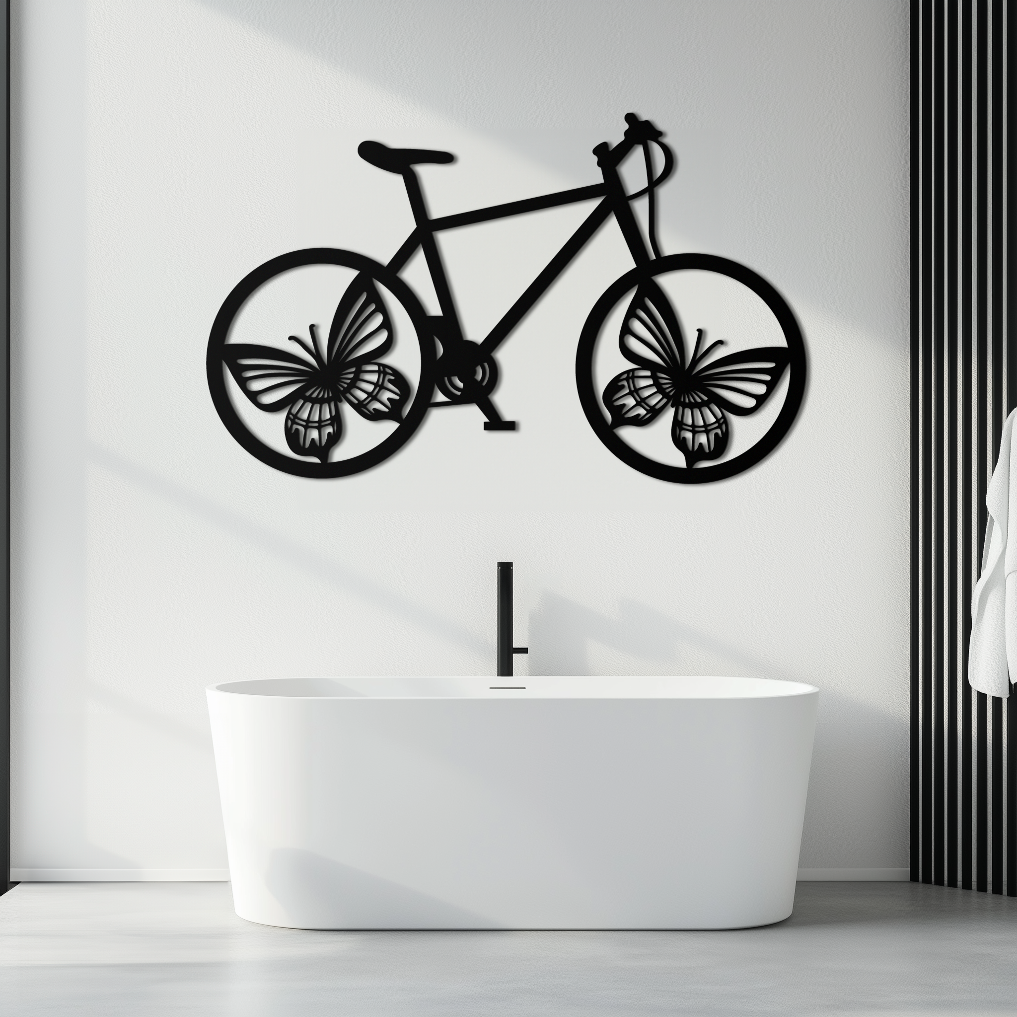 Butterfly Wheel Bicycle Metal Wall Art – Modern Artistic Bike Silhouette Decor- KAF319 by Enova Art