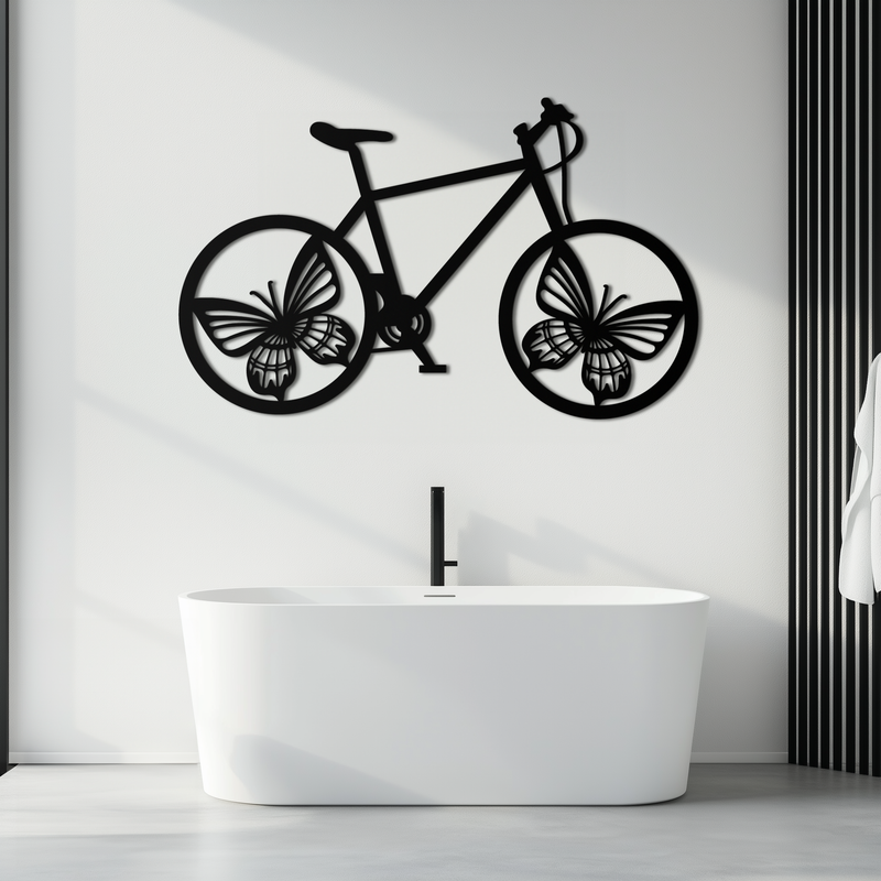 Butterfly Wheel Bicycle Metal Wall Art – Modern Artistic Bike Silhouette Decor- KAF319 by Enova Art