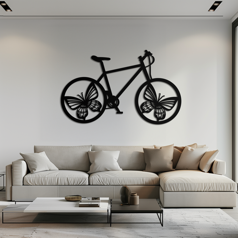 Butterfly Wheel Bicycle Metal Wall Art – Modern Artistic Bike Silhouette Decor- KAF319 by Enova Art