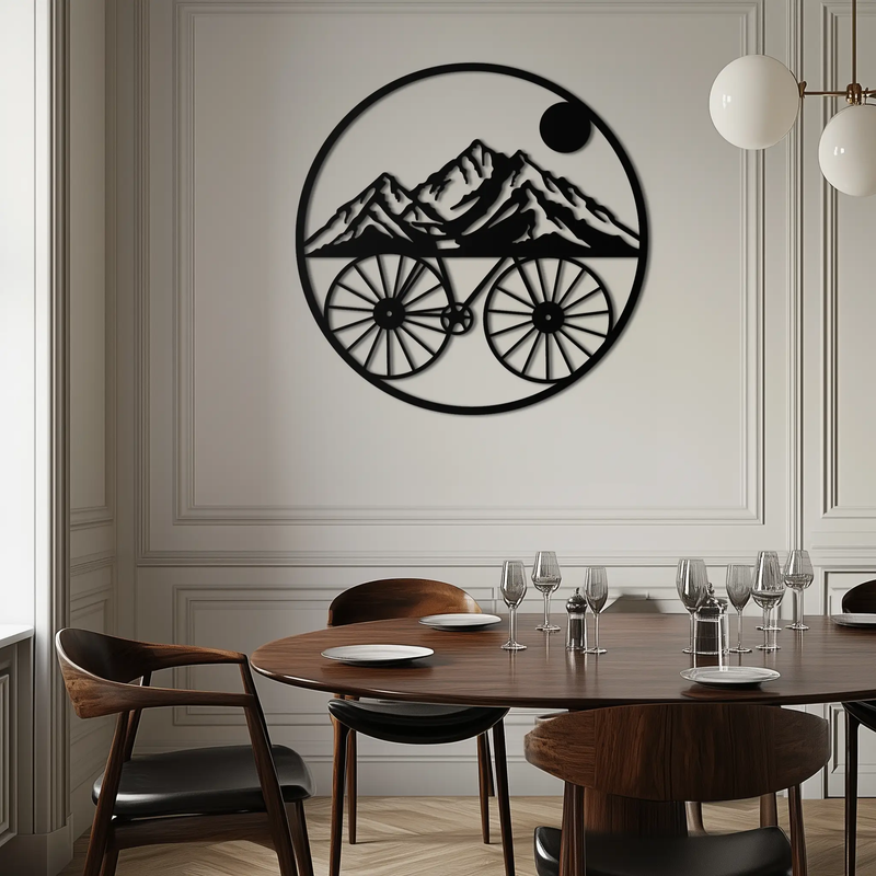 Mountain Bike Silhouette Metal Wall Art - Scenic Bicycle and Nature Scene Decor- KAF320 by Enova Art