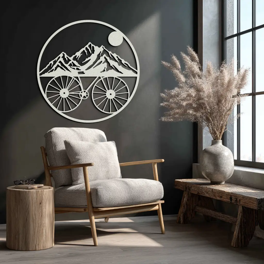 Mountain Bike Silhouette Metal Wall Art - Scenic Bicycle and Nature Scene Decor- KAF320 by Enova Art