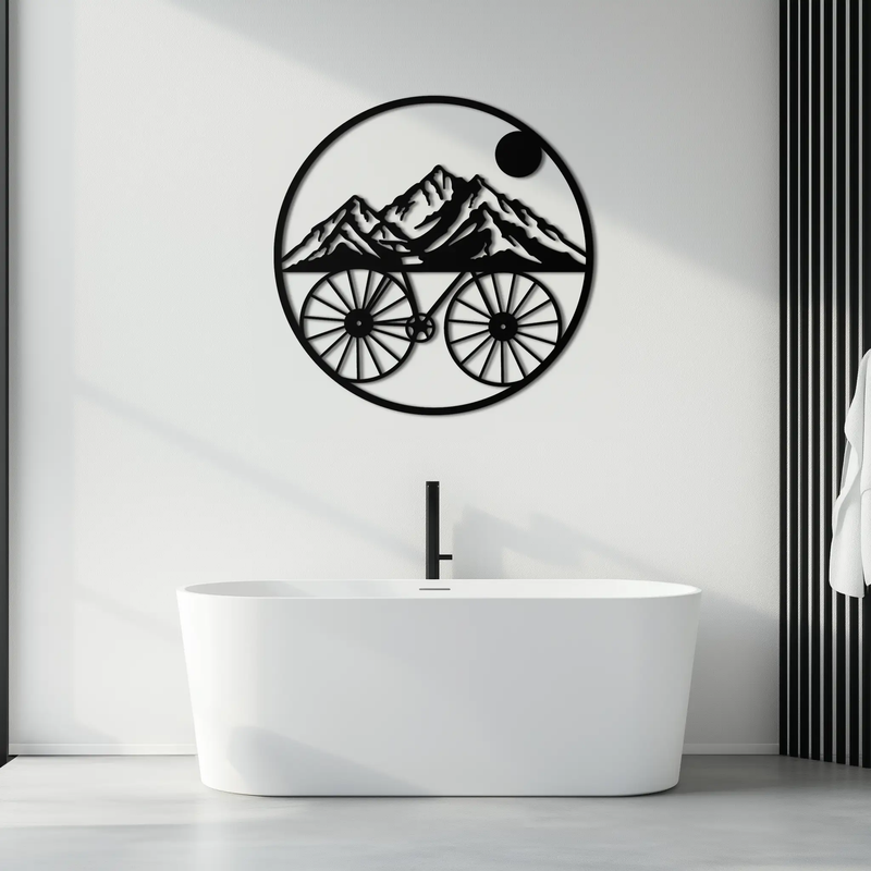 Mountain Bike Silhouette Metal Wall Art - Scenic Bicycle and Nature Scene Decor- KAF320 by Enova Art