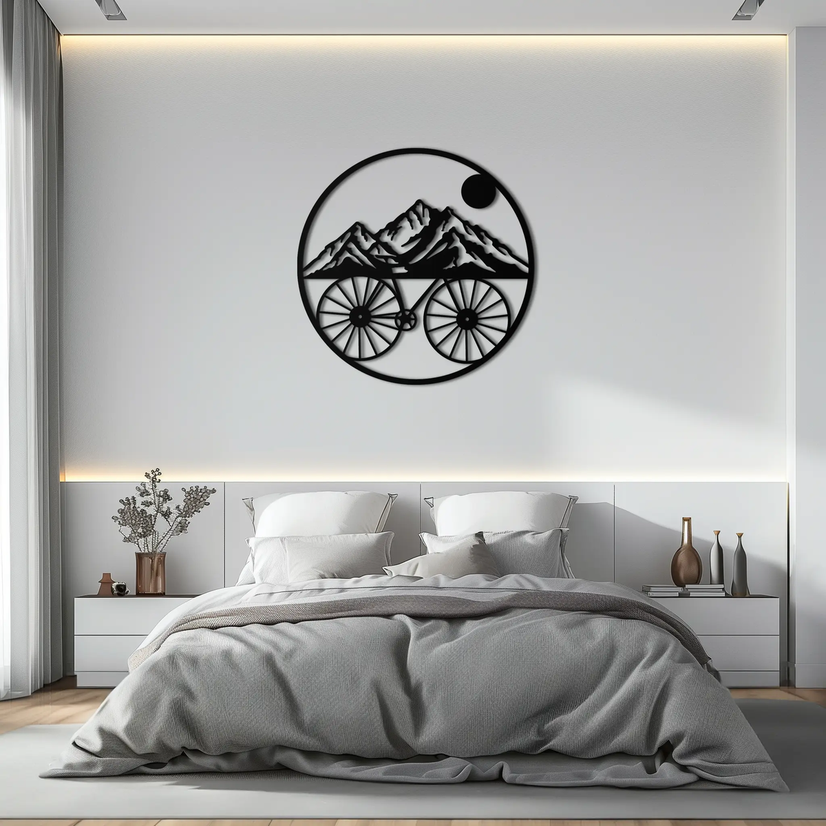 Mountain Bike Silhouette Metal Wall Art - Scenic Bicycle and Nature Scene Decor- KAF320 by Enova Art