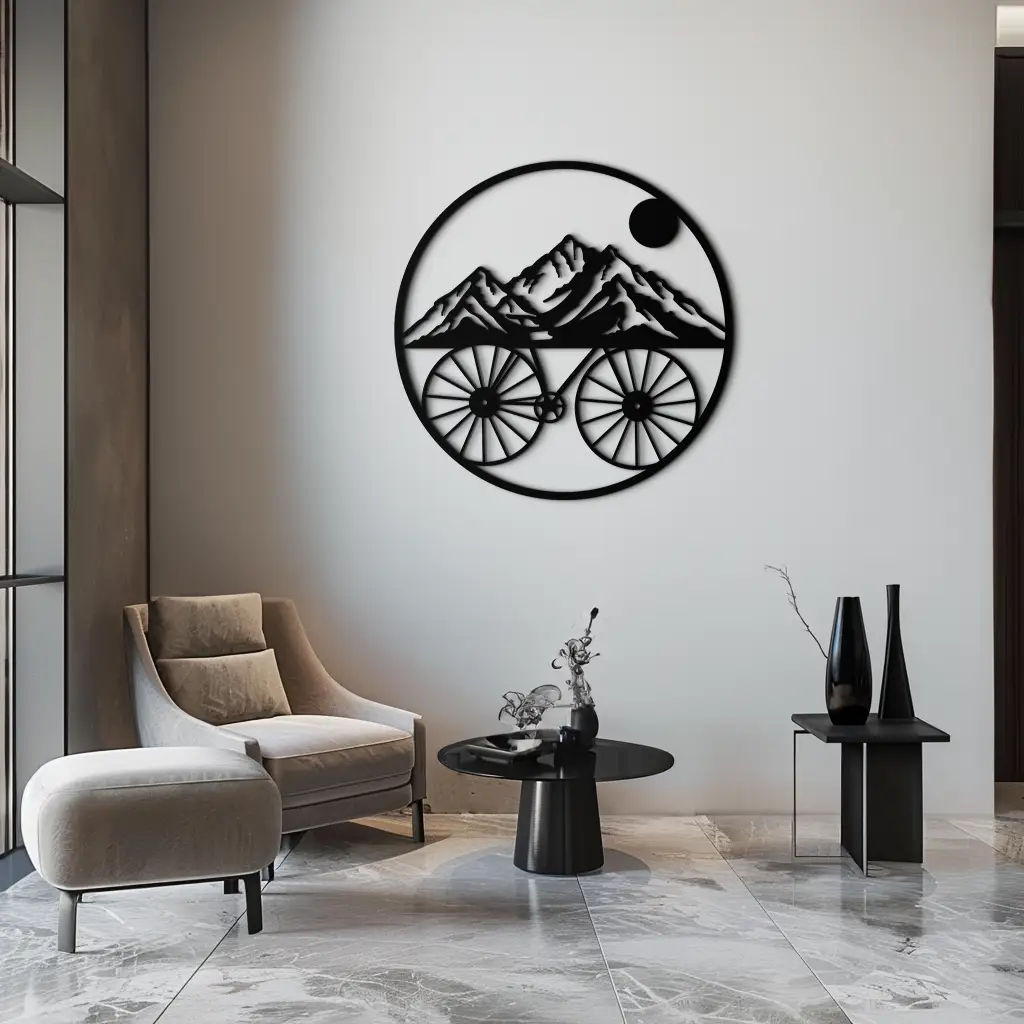 Mountain Bike Silhouette Metal Wall Art - Scenic Bicycle and Nature Scene Decor- KAF320 by Enova Art