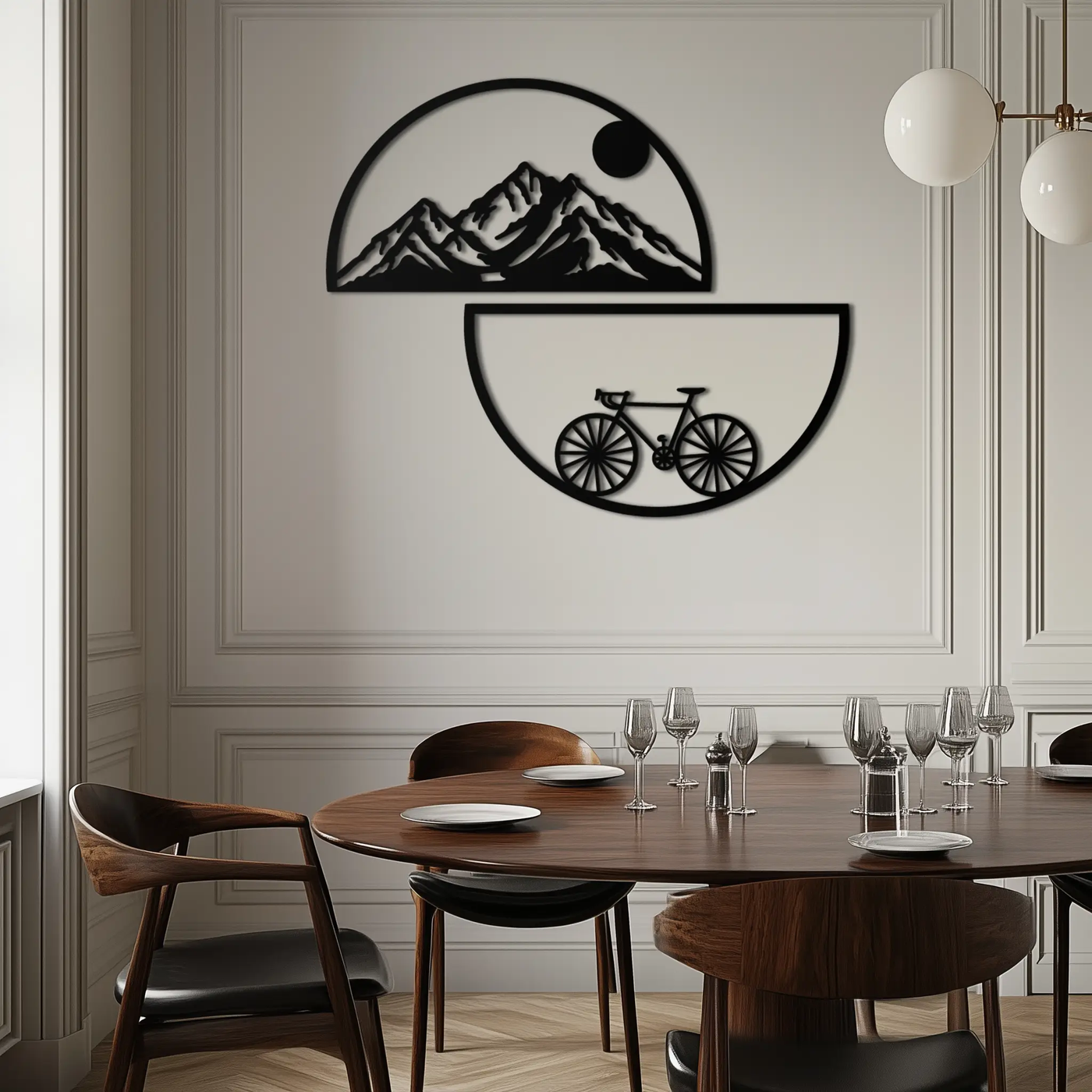 Mountain View Metal Wall Art - Half Circle Bicycle and Landscape Silhouette Decor- KAF321 by Enova Art