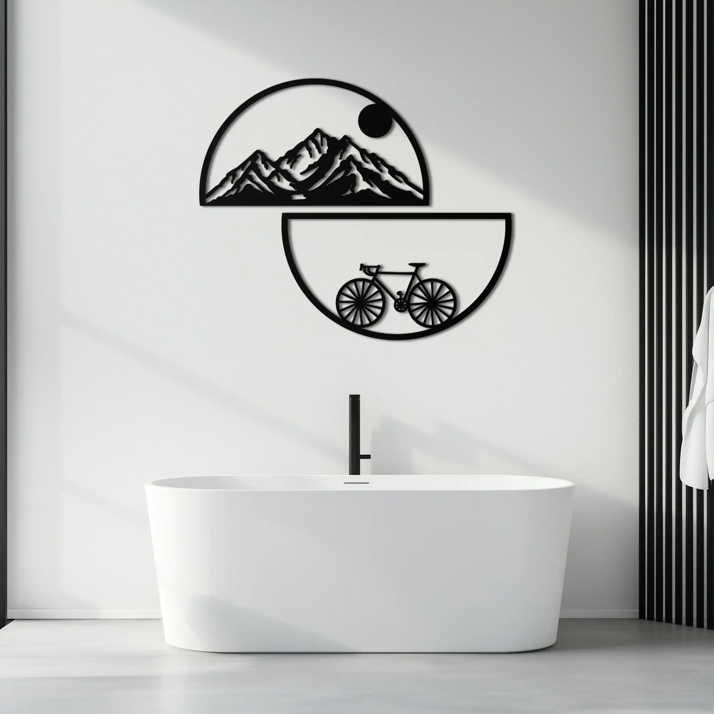 Mountain View Metal Wall Art - Half Circle Bicycle and Landscape Silhouette Decor- KAF321 by Enova Art