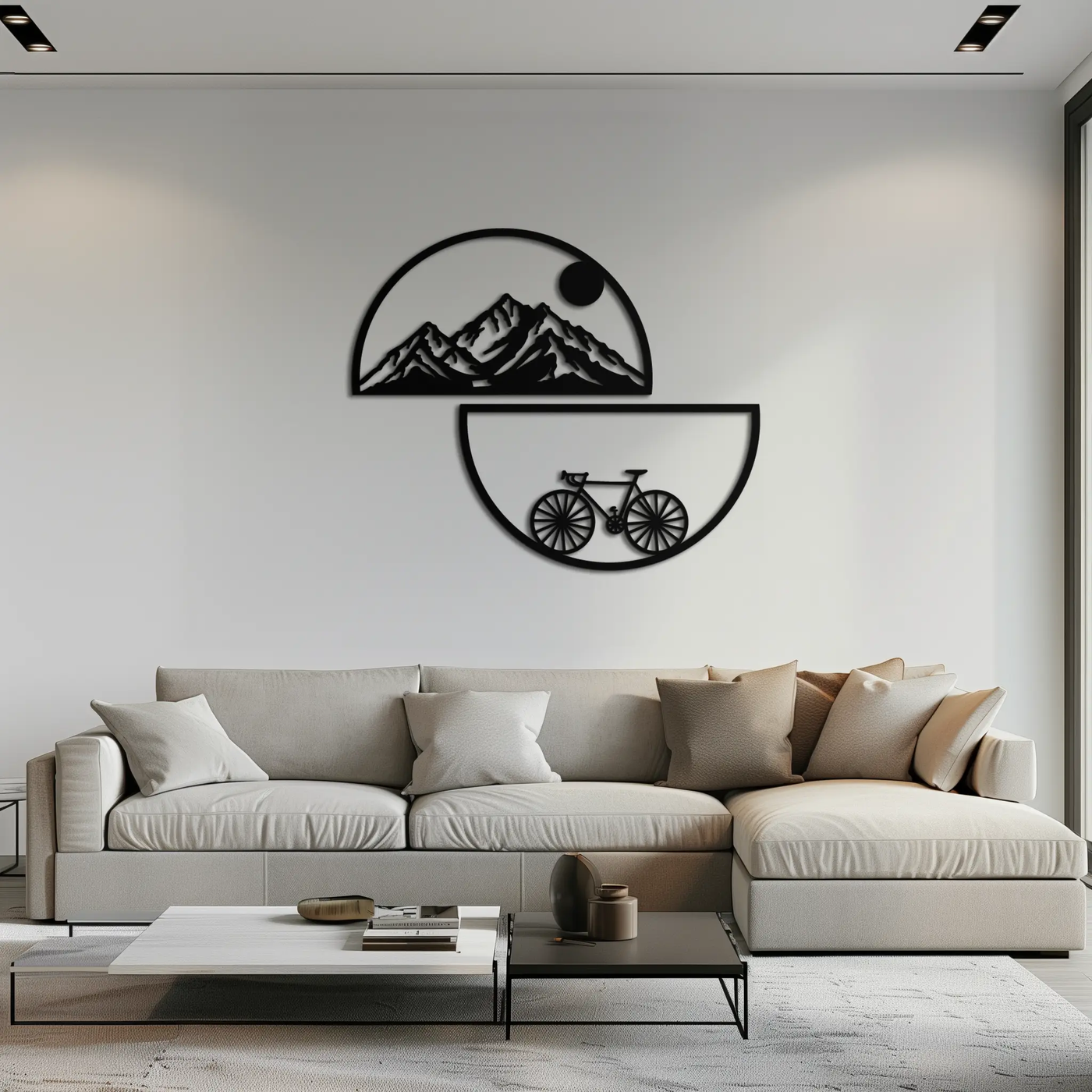 Mountain View Metal Wall Art - Half Circle Bicycle and Landscape Silhouette Decor- KAF321 by Enova Art