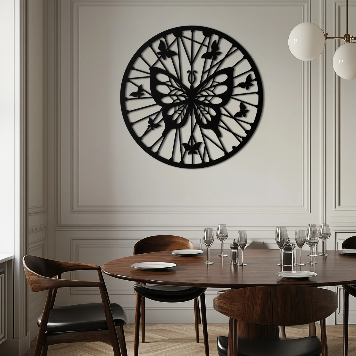 Butterfly Mandala Round Metal Wall Art - Elegant Circle Butterfly Silhouette for Home Decor- KAF322 by Enova Art