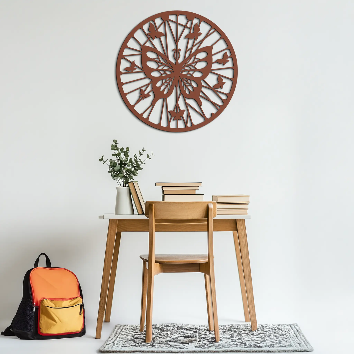 Butterfly Mandala Round Metal Wall Art - Elegant Circle Butterfly Silhouette for Home Decor- KAF322 by Enova Art