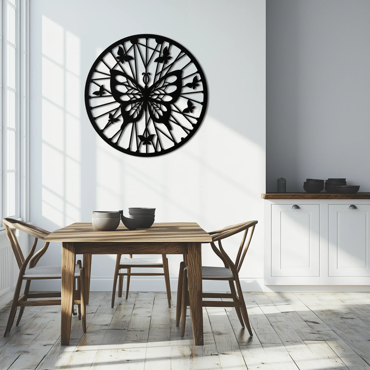Butterfly Mandala Round Metal Wall Art - Elegant Circle Butterfly Silhouette for Home Decor- KAF322 by Enova Art