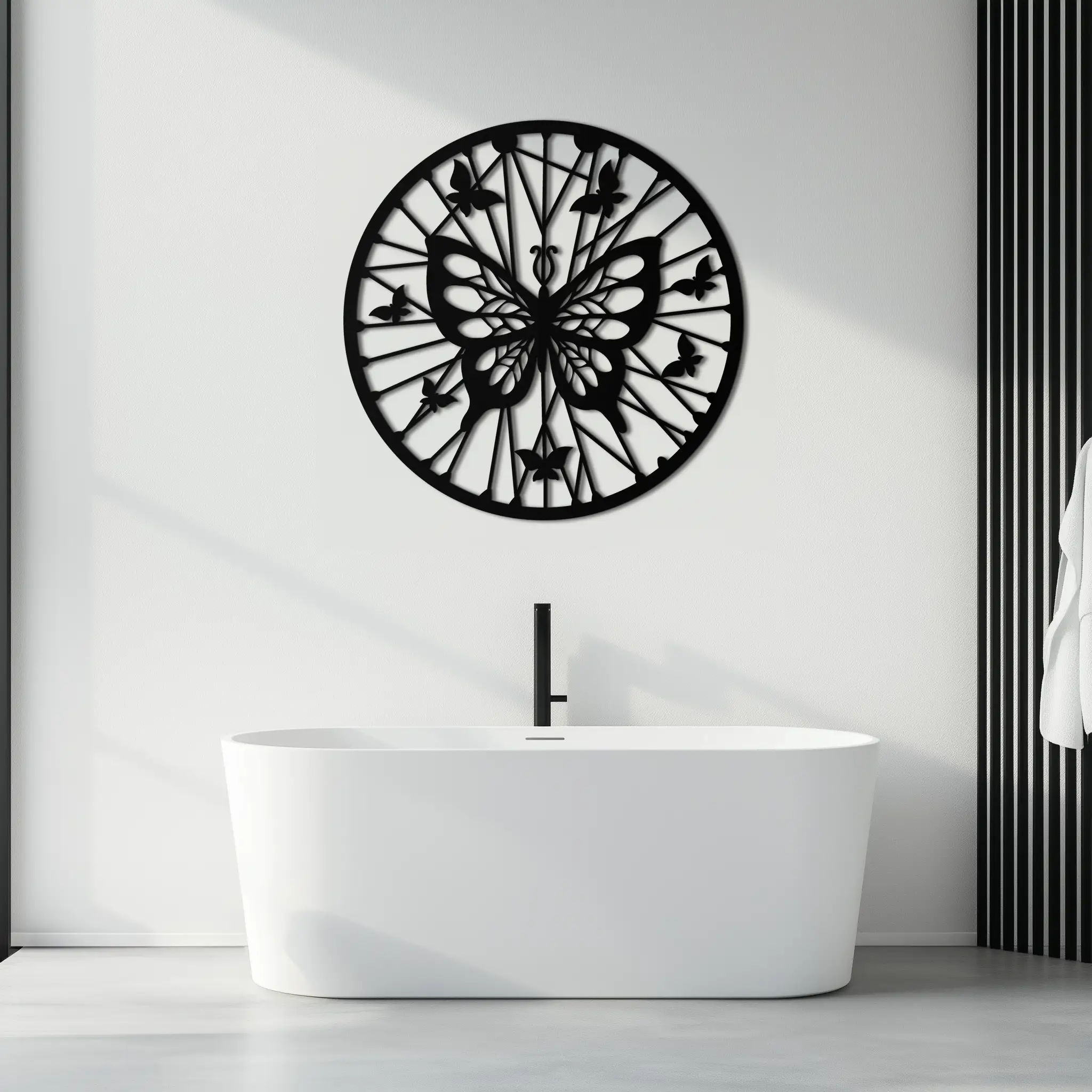 Butterfly Mandala Round Metal Wall Art - Elegant Circle Butterfly Silhouette for Home Decor- KAF322 by Enova Art