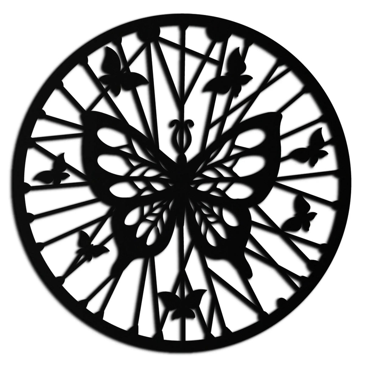 Butterfly Mandala Round Metal Wall Art - Elegant Circle Butterfly Silhouette for Home Decor- KAF322 by Enova Art