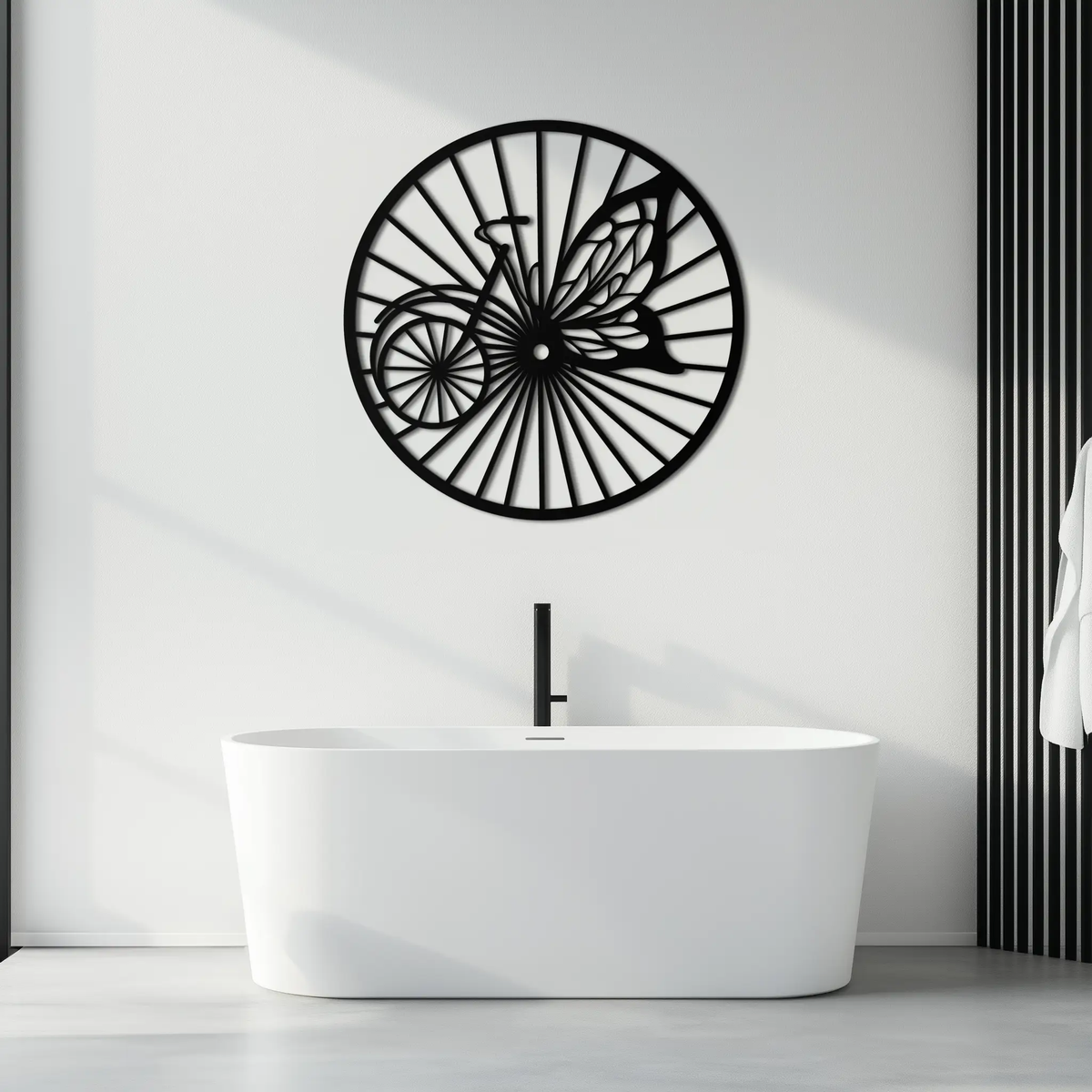 Butterfly Wheel Bicycle Silhouette Metal Wall Art - Elegant Round Nature-Inspired Decor- KAF323 by Enova Art