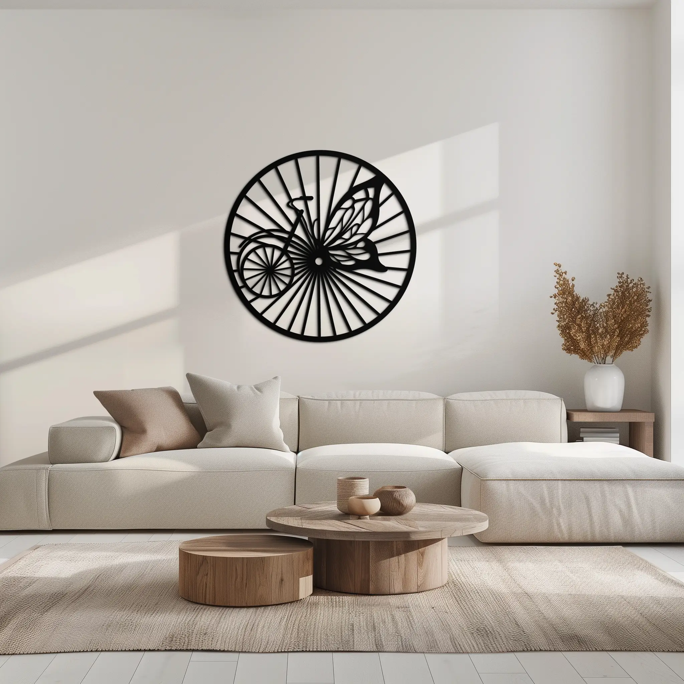 Butterfly Wheel Bicycle Silhouette Metal Wall Art - Elegant Round Nature-Inspired Decor- KAF323 by Enova Art