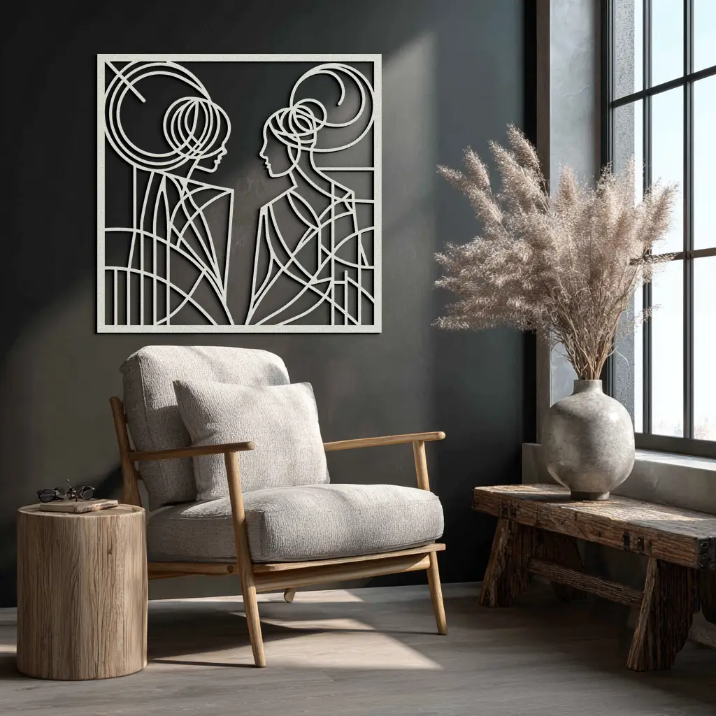 Abstract Female Duo Silhouette Metal Wall Art – Modern Minimalist Women Line Design- KAF324 by Enova Art