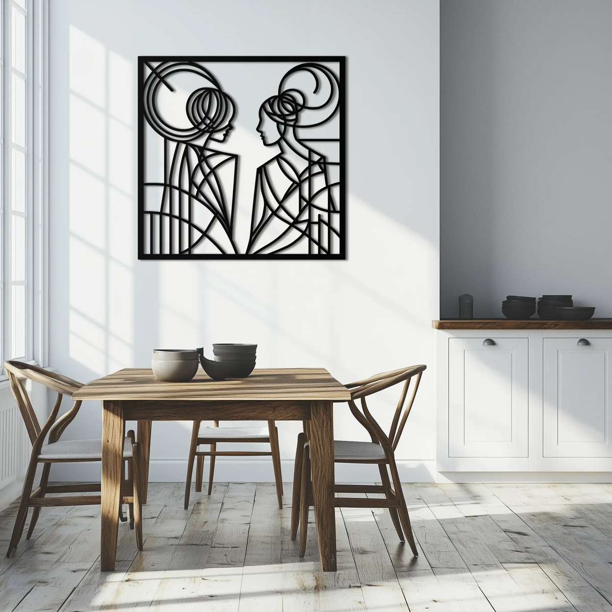 Abstract Female Duo Silhouette Metal Wall Art – Modern Minimalist Women Line Design- KAF324 by Enova Art