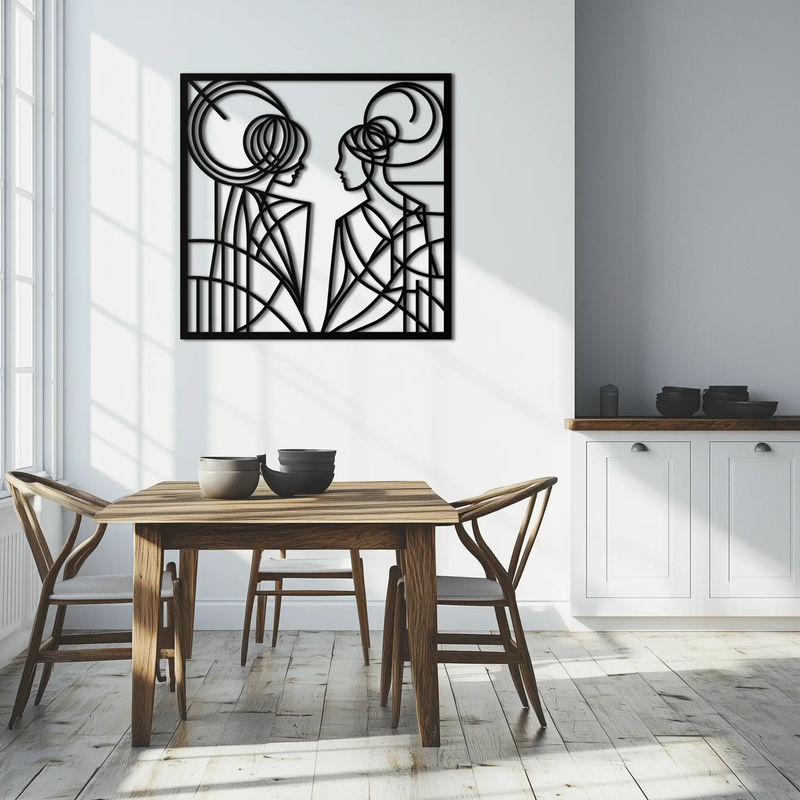 Abstract Female Duo Silhouette Metal Wall Art – Modern Minimalist Women Line Design- KAF324 by Enova Art