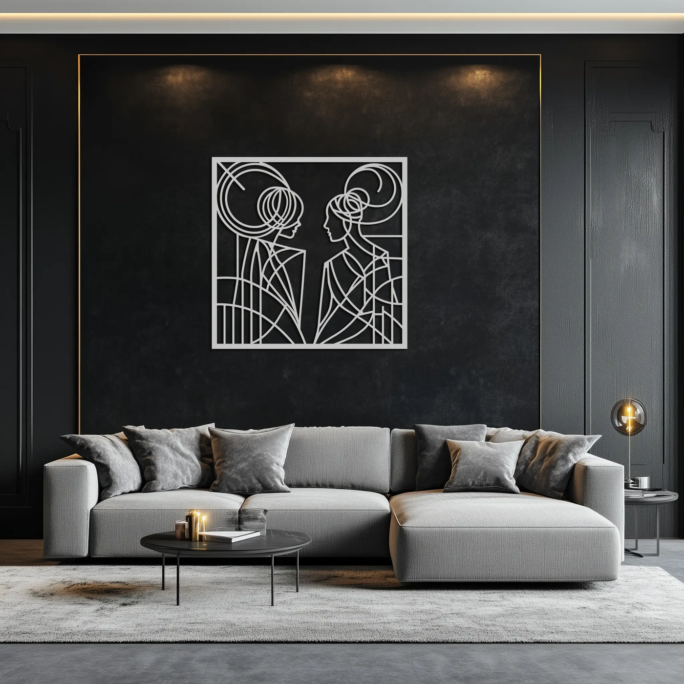 Abstract Female Duo Silhouette Metal Wall Art – Modern Minimalist Women Line Design- KAF324 by Enova Art