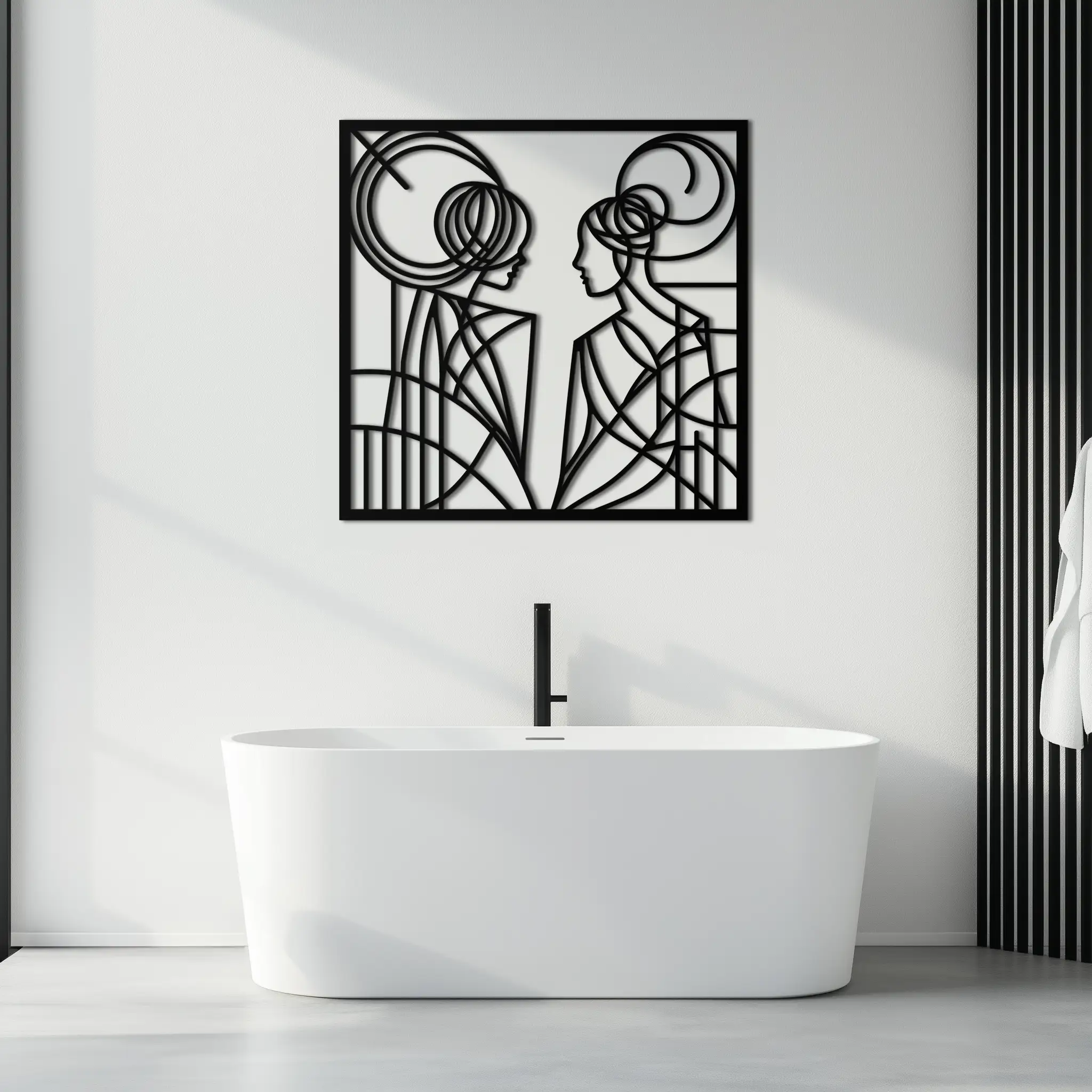 Abstract Female Duo Silhouette Metal Wall Art – Modern Minimalist Women Line Design- KAF324 by Enova Art