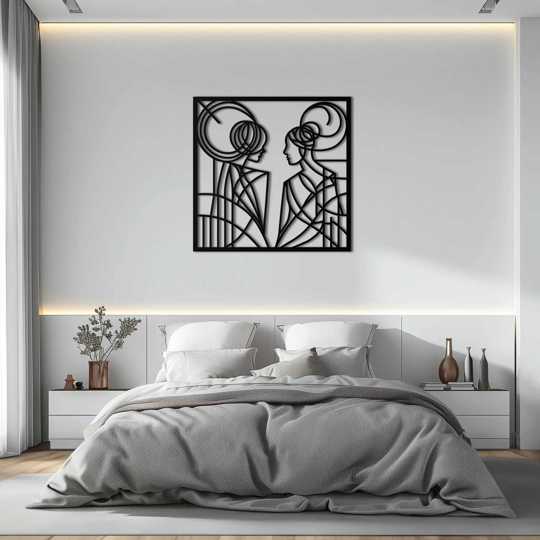 Abstract Female Duo Silhouette Metal Wall Art – Modern Minimalist Women Line Design- KAF324 by Enova Art