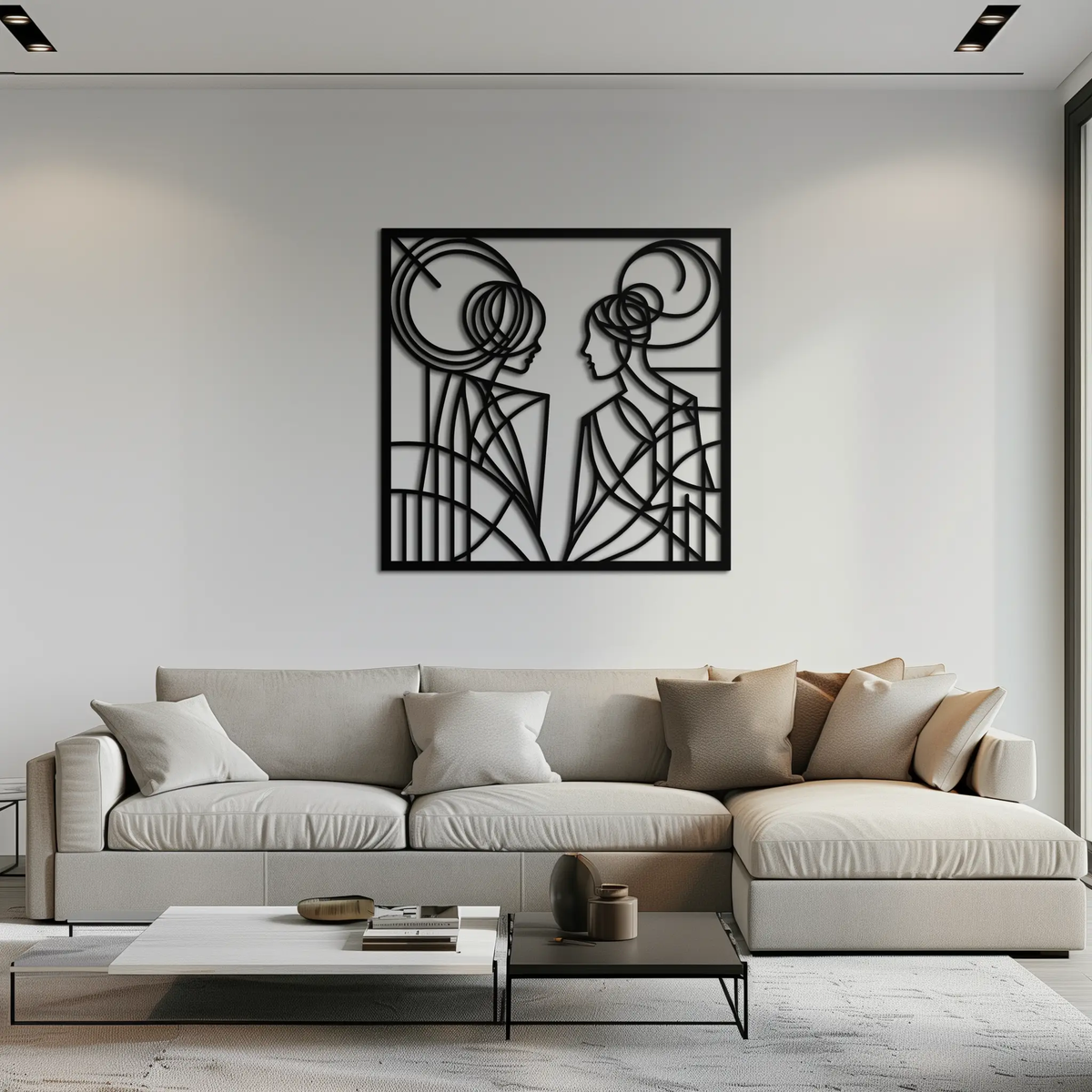 Abstract Female Duo Silhouette Metal Wall Art – Modern Minimalist Women Line Design- KAF324 by Enova Art