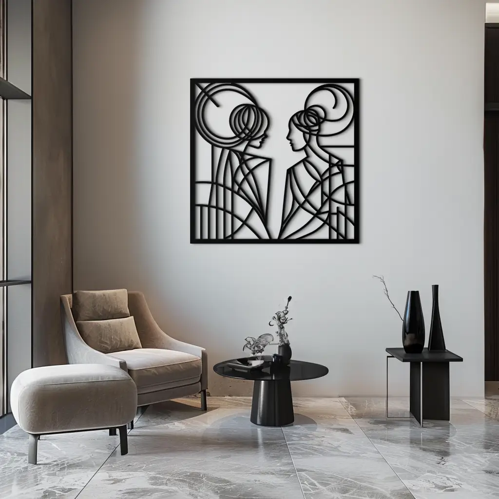 Abstract Female Duo Silhouette Metal Wall Art – Modern Minimalist Women Line Design- KAF324 by Enova Art