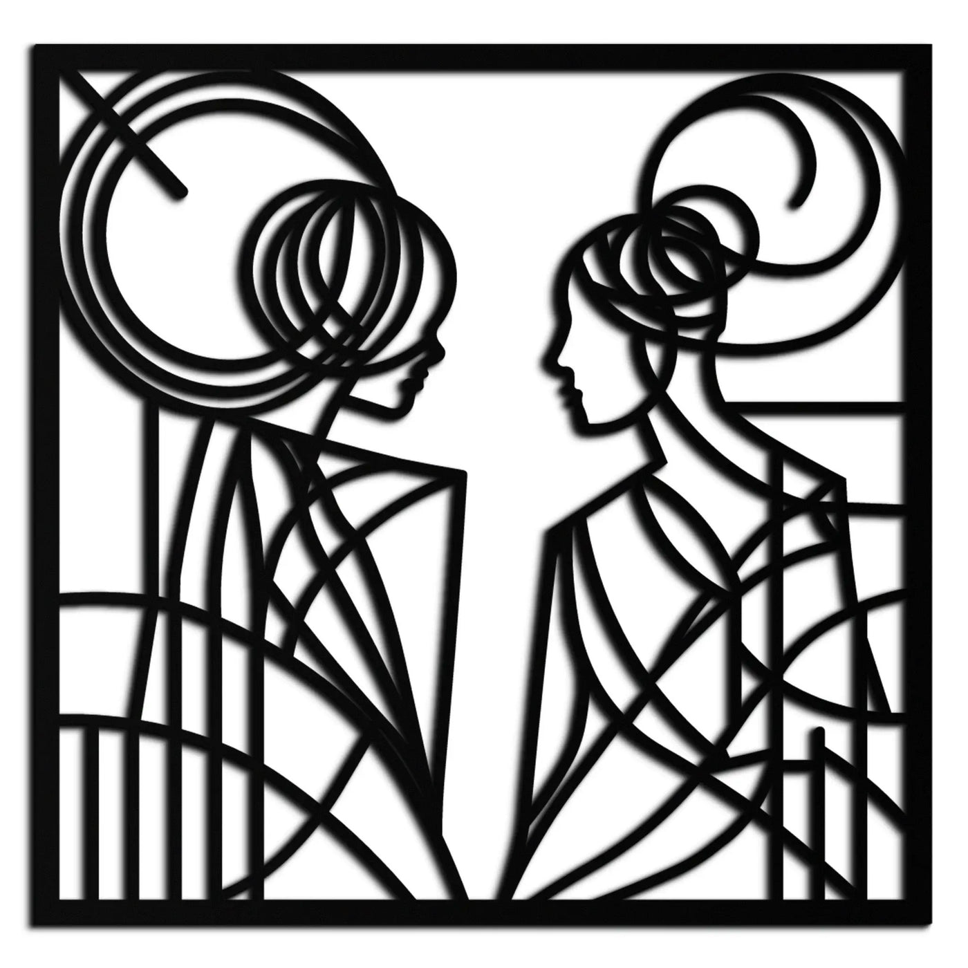 Abstract Female Duo Silhouette Metal Wall Art – Modern Minimalist Women Line Design- KAF324 by Enova Art