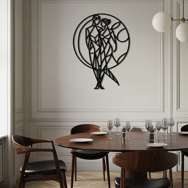Geometric Couple Silhouette Wall Art – Modern Romantic Metal Wall Decor- KAF325 by Enova Art
