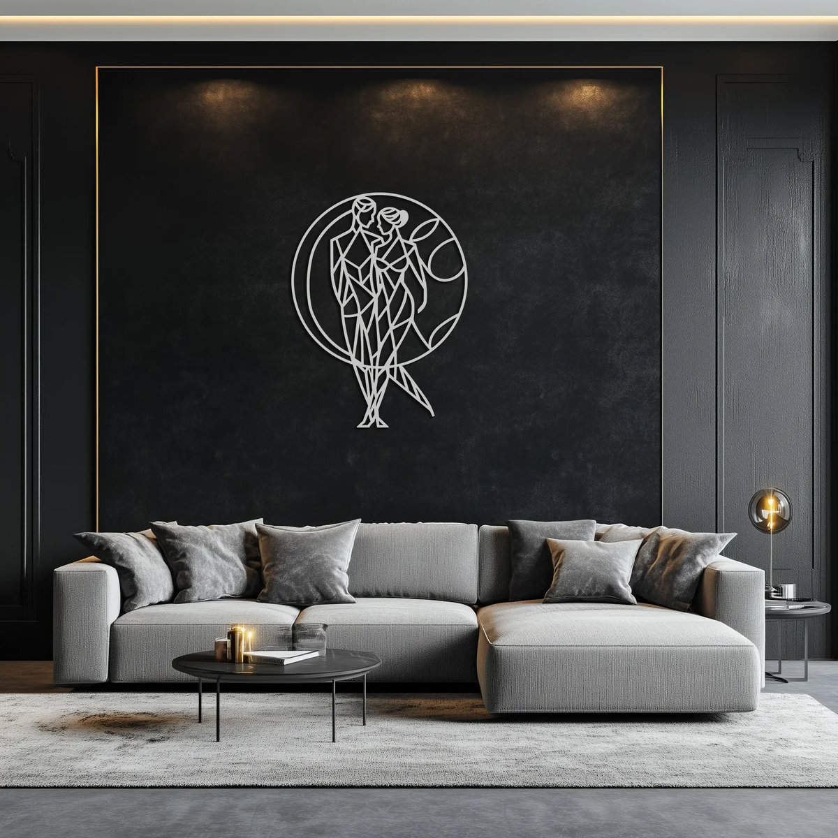 Geometric Couple Silhouette Wall Art – Modern Romantic Metal Wall Decor- KAF325 by Enova Art