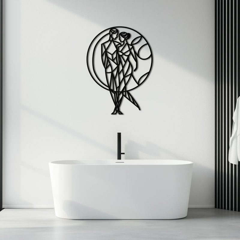 Geometric Couple Silhouette Wall Art – Modern Romantic Metal Wall Decor- KAF325 by Enova Art