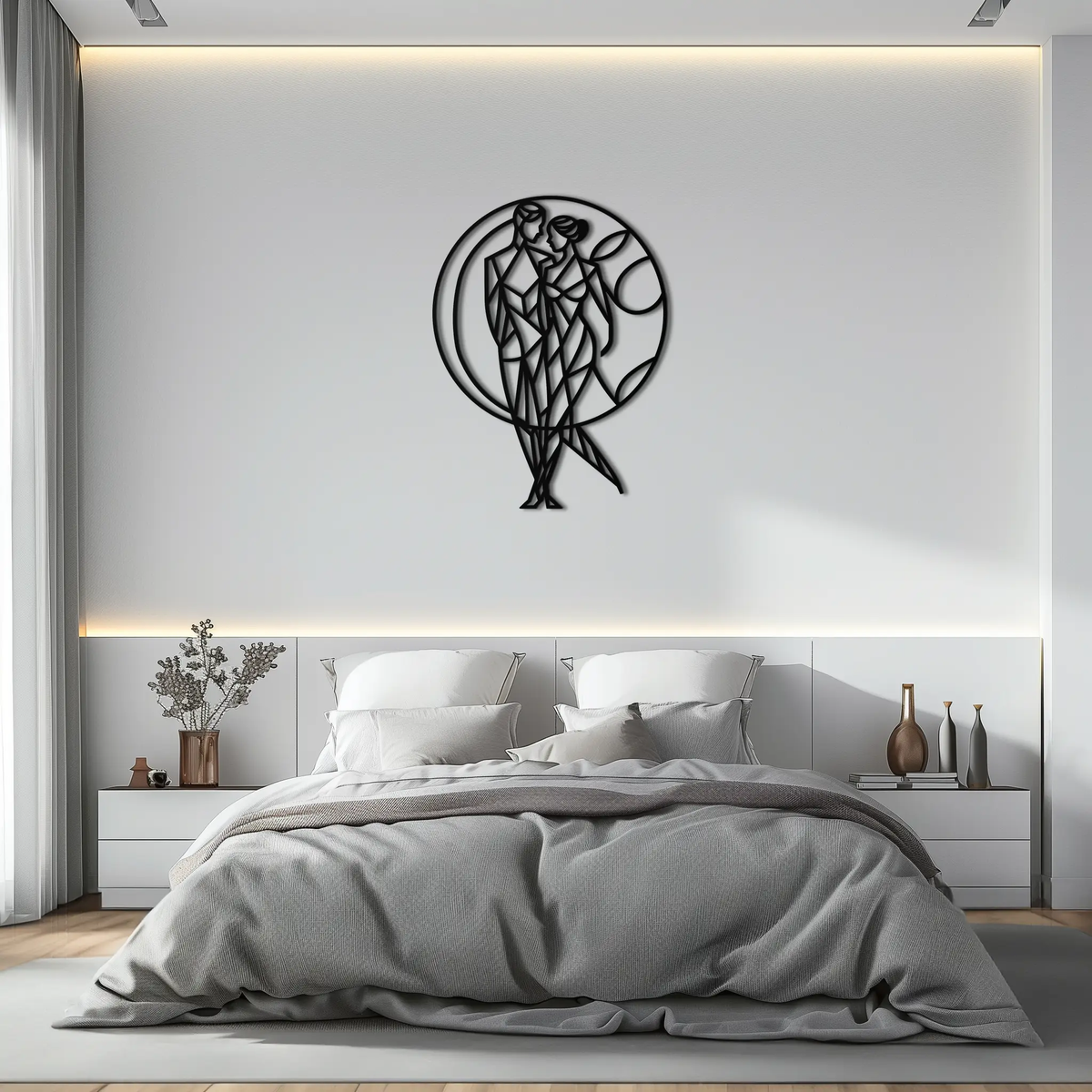 Geometric Couple Silhouette Wall Art – Modern Romantic Metal Wall Decor- KAF325 by Enova Art